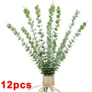 12/36pcs Green Artificial Eucalyptus Stems Fake Plants Eucalyptus Leaves Branches Flower Bouquet Wedding Christmas Party Decor