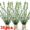 12/36pcs Green Artificial Eucalyptus Stems Fake Plants Eucalyptus Leaves Branches Flower Bouquet Wedding Christmas Party Decor