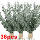 12/36pcs Green Artificial Eucalyptus Stems Fake Plants Eucalyptus Leaves Branches Flower Bouquet Wedding Christmas Party Decor